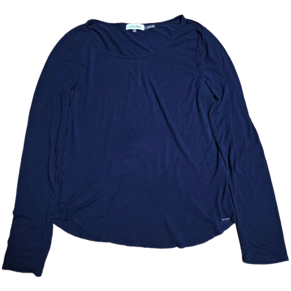 Calvin Klein‎ Long Sleeve Blouse Women's Size Medium Navy Blue Crew Neck